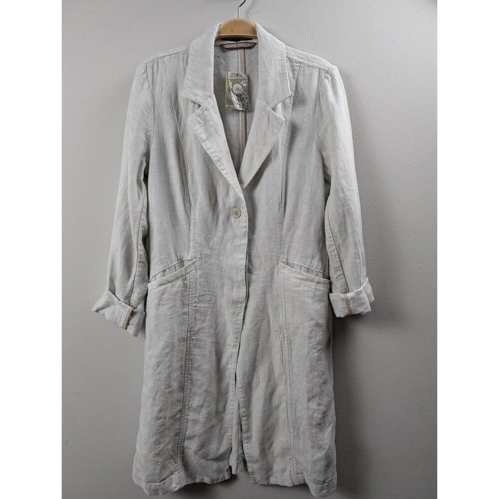 NWT Peruvian Connection White Sand Hayden Duster Button Up Linen Jacket Coat 6